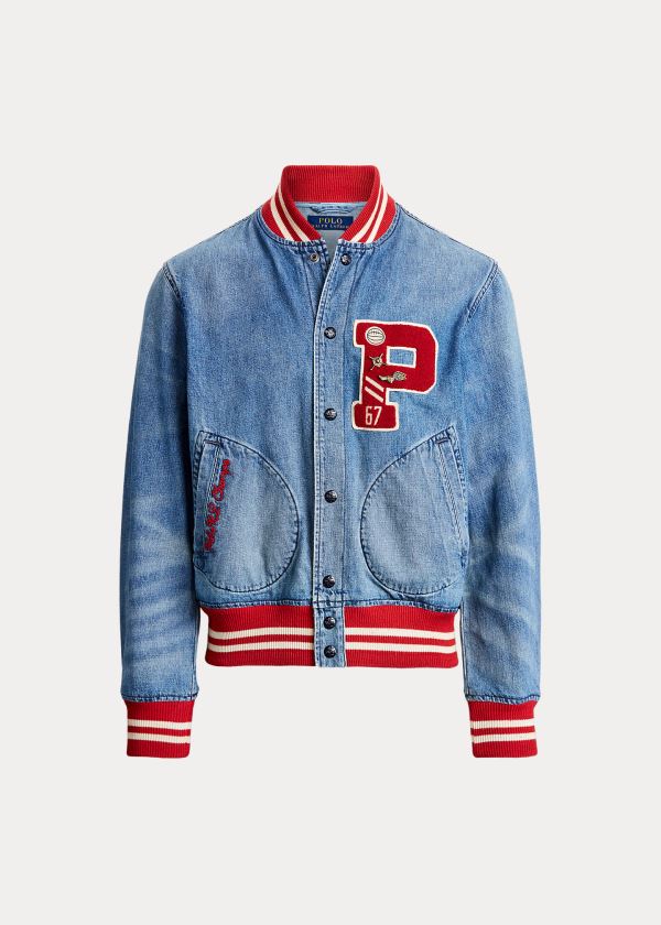 Polo Ralph Lauren Denim Letterman Jakke Herre Danmark (ZIPRE8953)